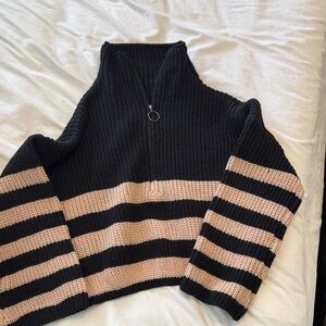 SHEIN Black and Cream Striped Turtleneck Sweater
